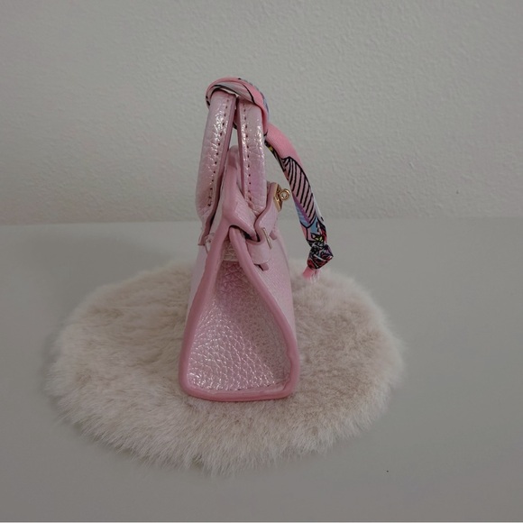 Pink Pearl Mini Bag Charm | Iridescent Faux Leather Keychain - Picture 4 of 6